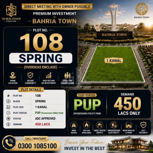 1 Kanal Plot for sale in Sector B - Bahria Springs, Bahria Town, Lahore - (ID-15730)