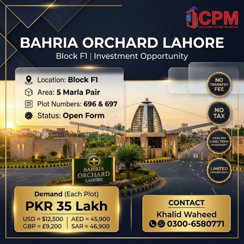 5 Marla Plot for sale in Phase 2 - F1 Block, Bahria Orchard, Lahore - (ID-15921)