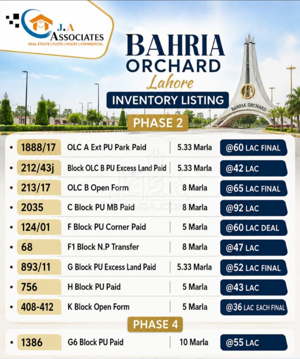 8 Marla Plot for sale in Phase 2 - C Block, Bahria Orchard, Lahore - (ID-16070)