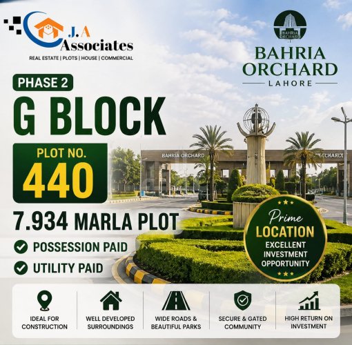 7.93 Marla Plot for sale in Phase 2 - G Block, Bahria Orchard, Lahore - (ID-16087)