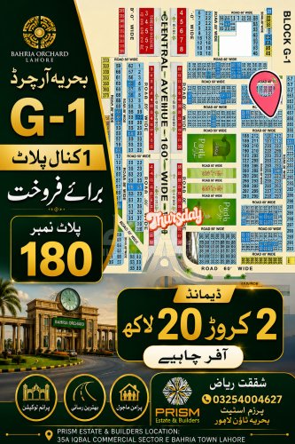 1 Kanal Plot for sale in Phase 4 - G1 Block, Bahria Orchard, Lahore - (ID-16274)