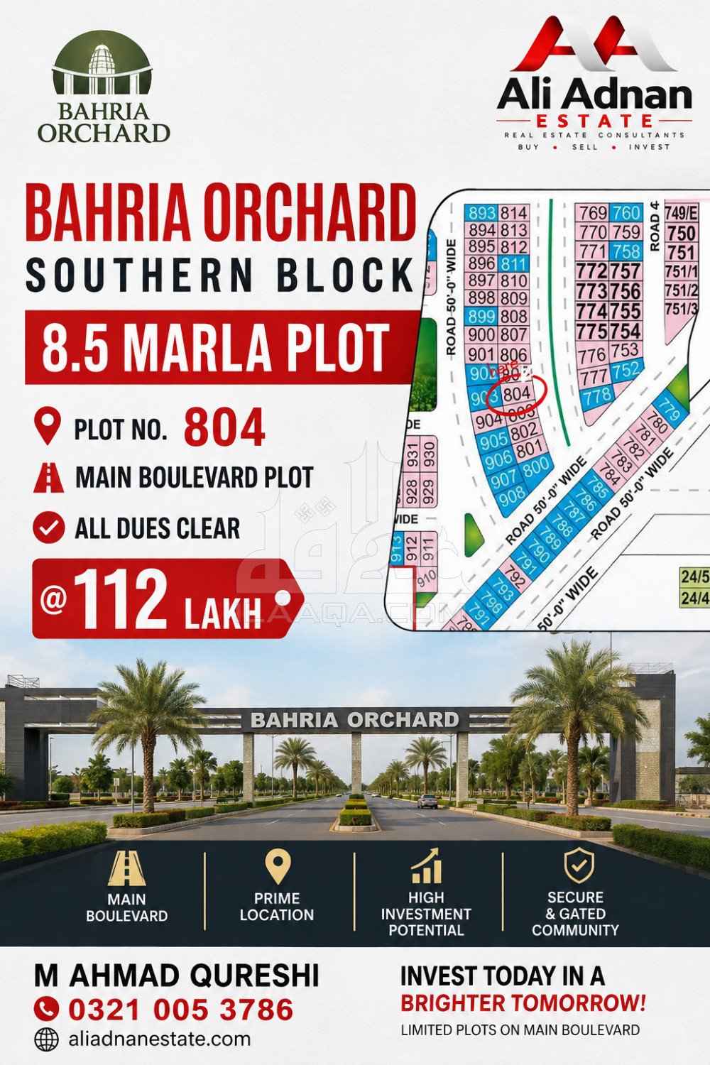 8 Marla Plot for sale in Phase 1 - Southern District, Bahria Orchard, Lahore - (ID-16390)