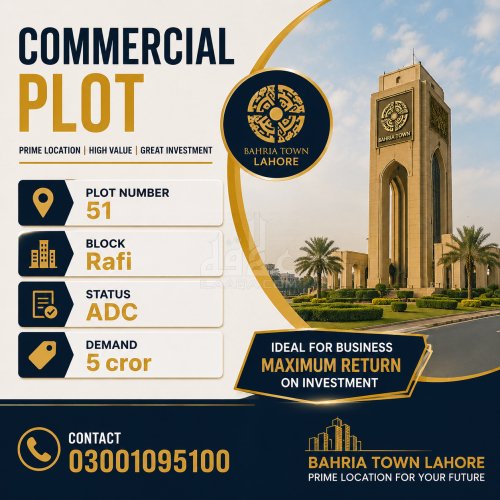 5 Kanal Plot for sale in Sector E - Rafi Commercial, Bahria Town, Lahore - (ID-16402)
