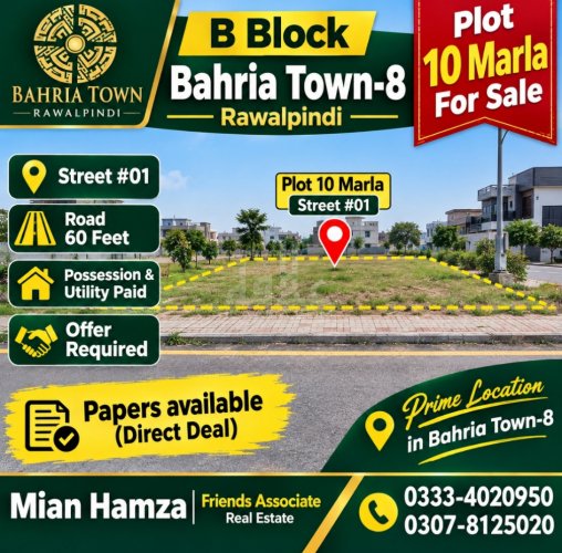 10 Marla Plot for sale in Sector B, Bahria Town Phase 8, Rawalpindi - (ID-16578)