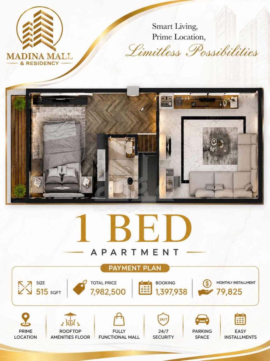 515 Sq. Feet Apartment for rent in Phase 1 - Northern Ext. Commercial, Bahria Orchard, Lahore - (ID-16621)