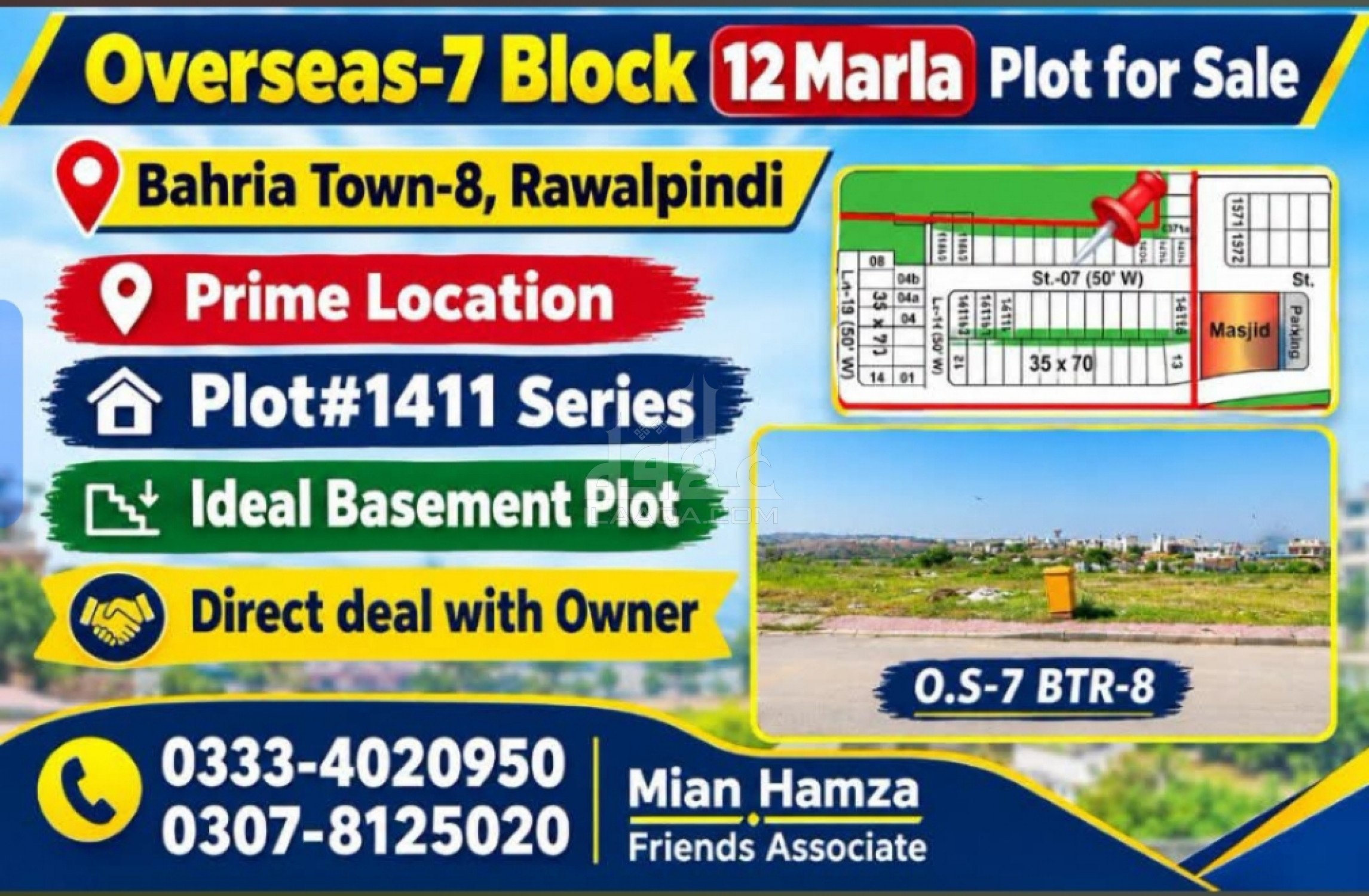 12 Marla Plot for sale in Overseas 7, Bahria Town Phase 8, Rawalpindi - (ID-16760)
