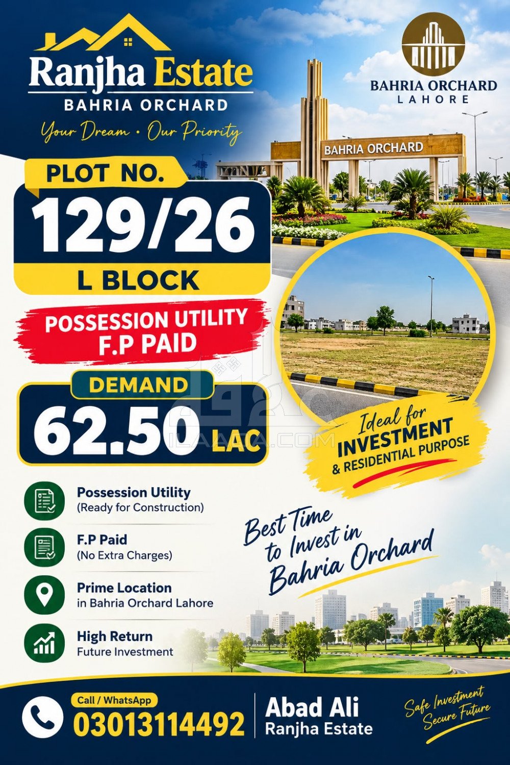 5 Marla Plot for sale in Phase 2 - L Block Commercial, Bahria Orchard, Lahore - (ID-16835)