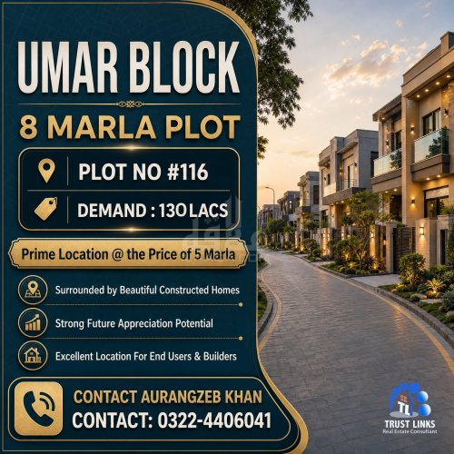 8 Marla Plot for sale in Sector B - Umer Block, Bahria Town, Lahore - (ID-16861)