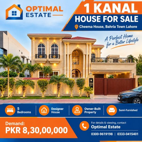 1 Kanal House for sale in Sector F - Tipu Sultan Block, Bahria Town, Lahore - (ID-16907)