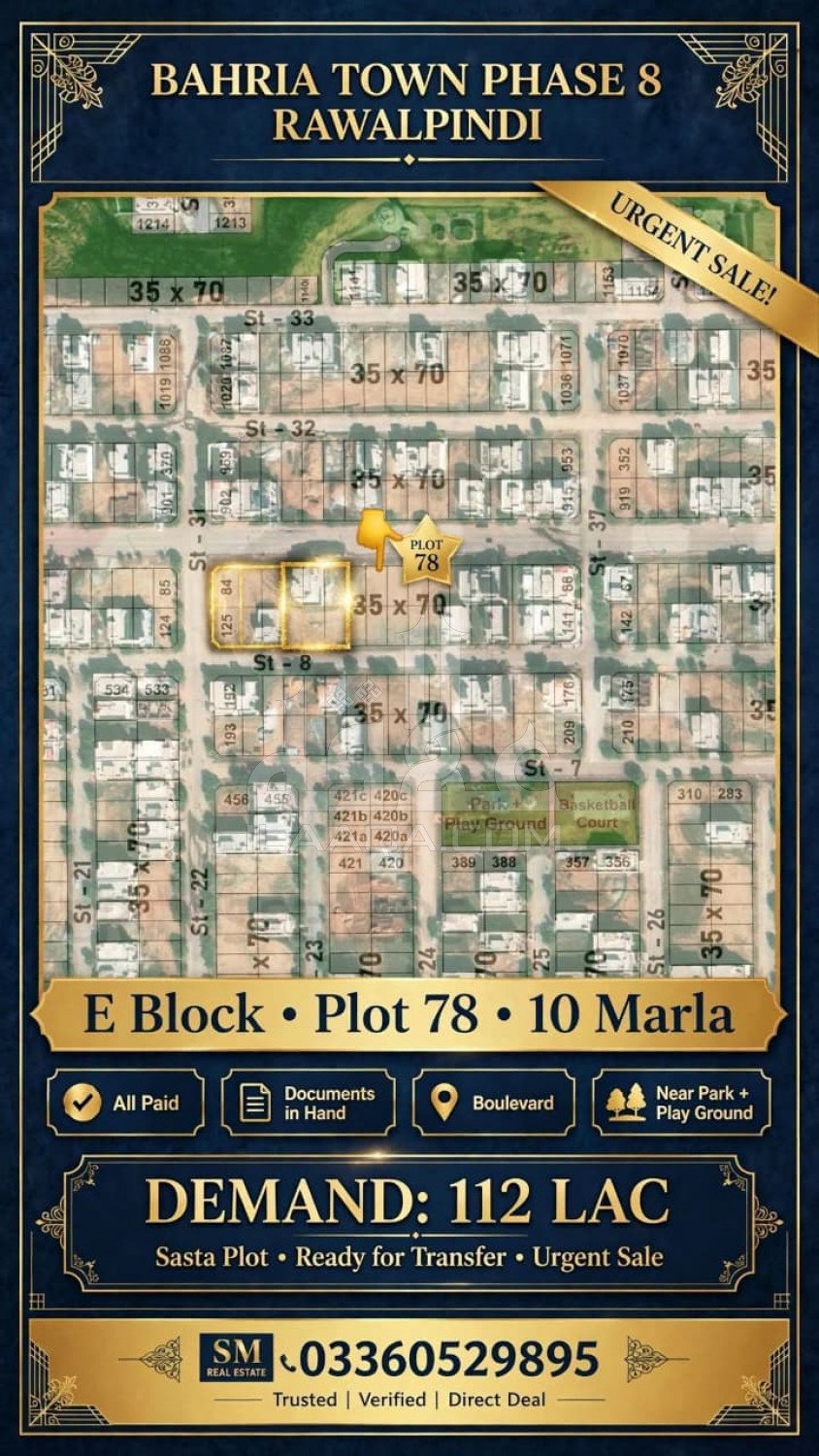 10 Marla Plot for sale in Sector E, Bahria Town Phase 8, Rawalpindi - (ID-16920)