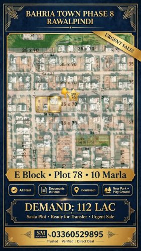 10 Marla Plot for sale in Sector E, Bahria Town Phase 8, Rawalpindi - (ID-16920)