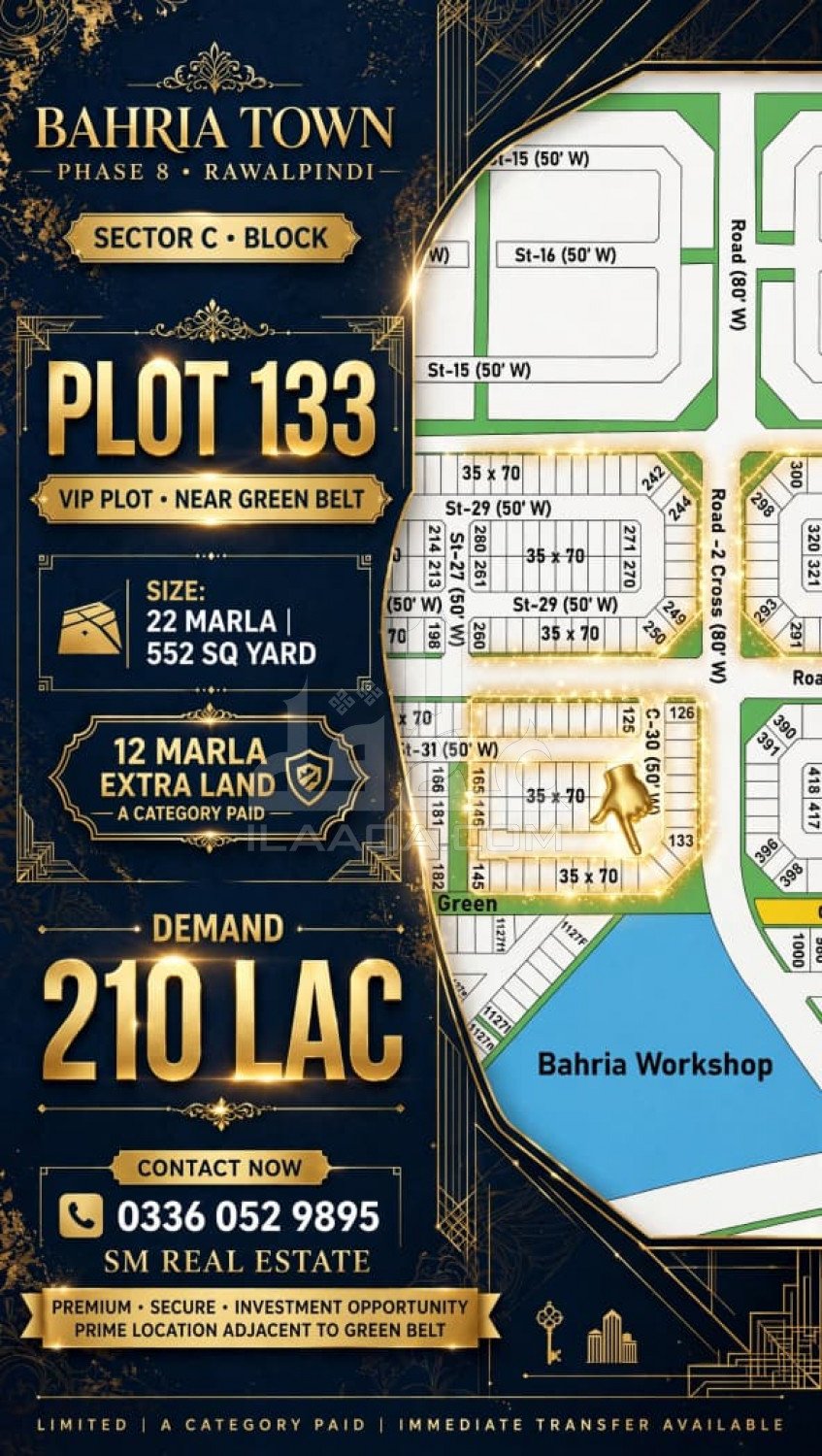22 Marla Plot for sale in Sector C, Bahria Town Phase 8, Rawalpindi - (ID-16921)