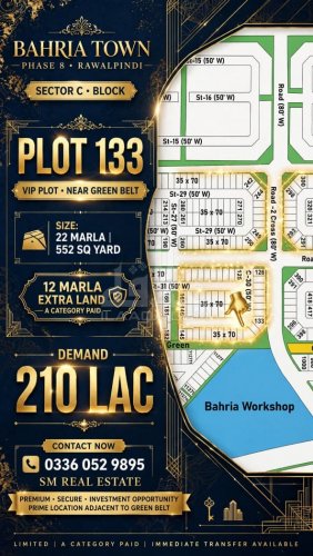 22 Marla Plot for sale in Sector C, Bahria Town Phase 8, Rawalpindi - (ID-16921)