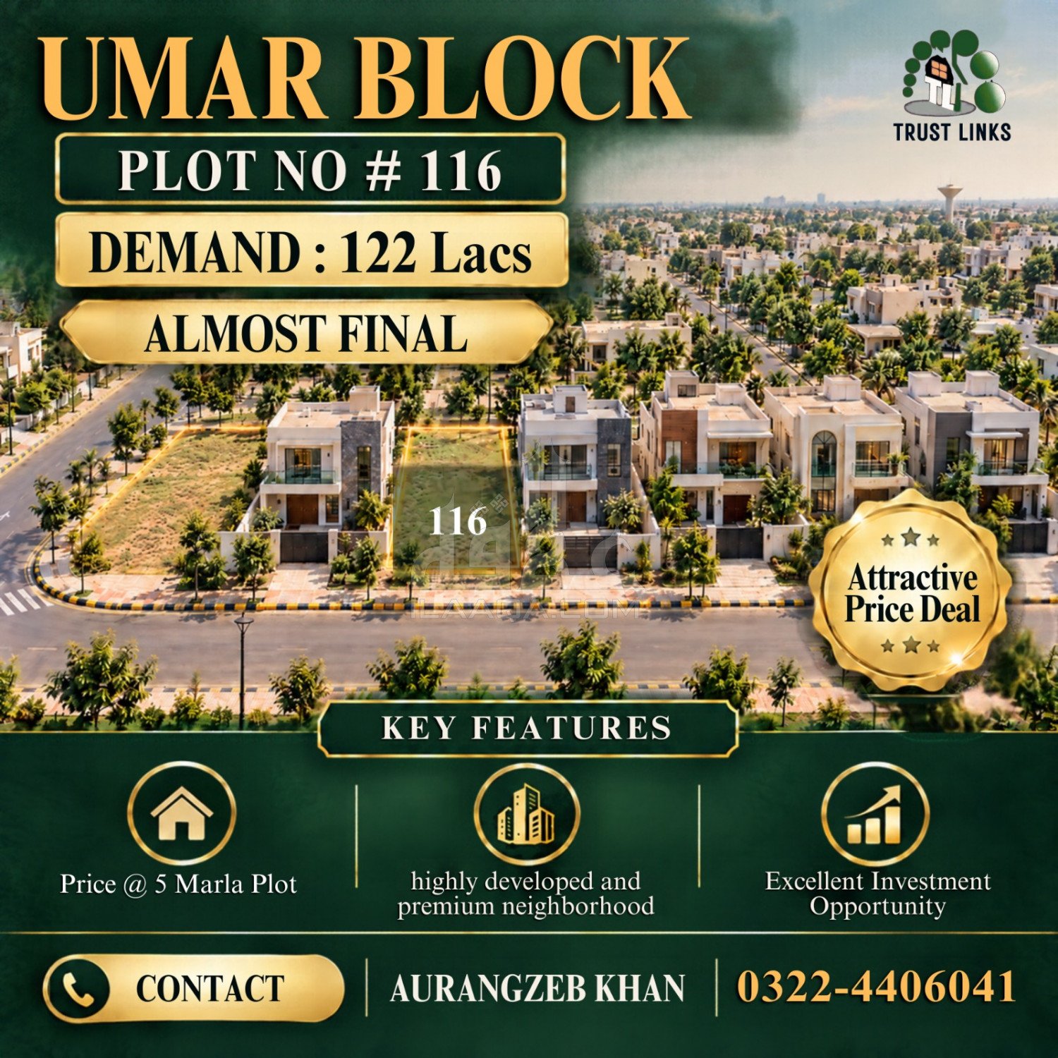 8 Marla Plot for sale in Sector B - Umer Block, Bahria Town, Lahore - (ID-16941)