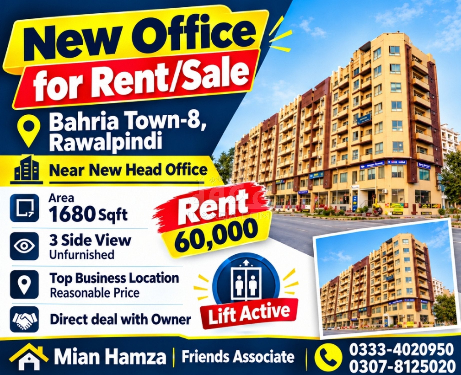 1680 Sq. Feet Office for sale in Business District, Bahria Town Phase 8, Rawalpindi - (ID-16489)