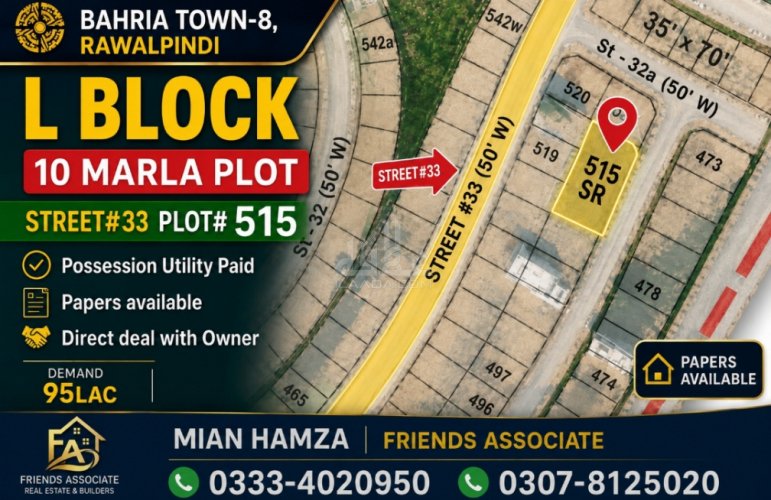 10 Marla Plot for sale in Sector L, Bahria Town Phase 8, Rawalpindi - (ID-16947)