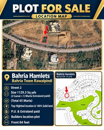 1129 Sq. Yards Plot for sale in Bahria Hamlets, Bahria Town Phase 8, Rawalpindi - (ID-16977)