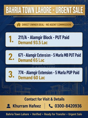 5 Marla Plot for sale in Sector F - Alamgir Block, Bahria Town, Lahore - (ID-16983)