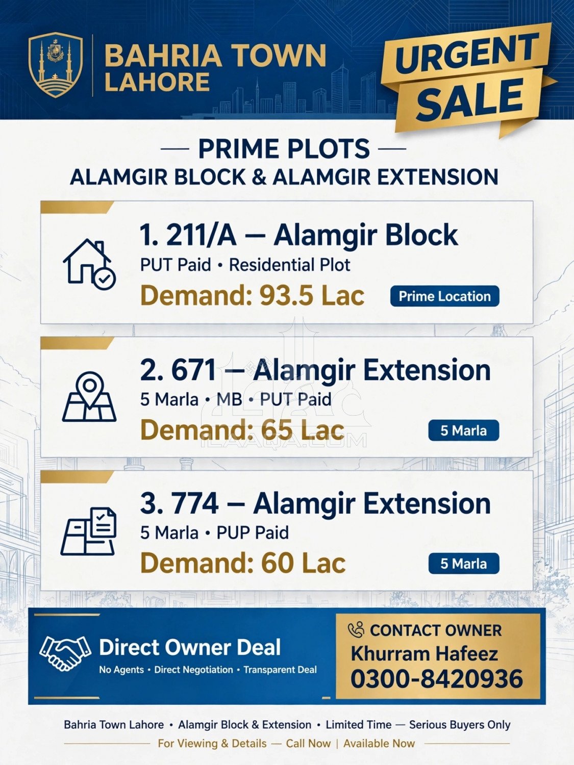 5 Marla Plot for sale in Sector F - Alamgir Block, Bahria Town, Lahore - (ID-16983)