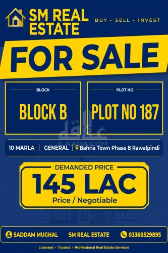 10 Marla Plot for sale in Sector B, Bahria Town Phase 8, Rawalpindi - (ID-17007)