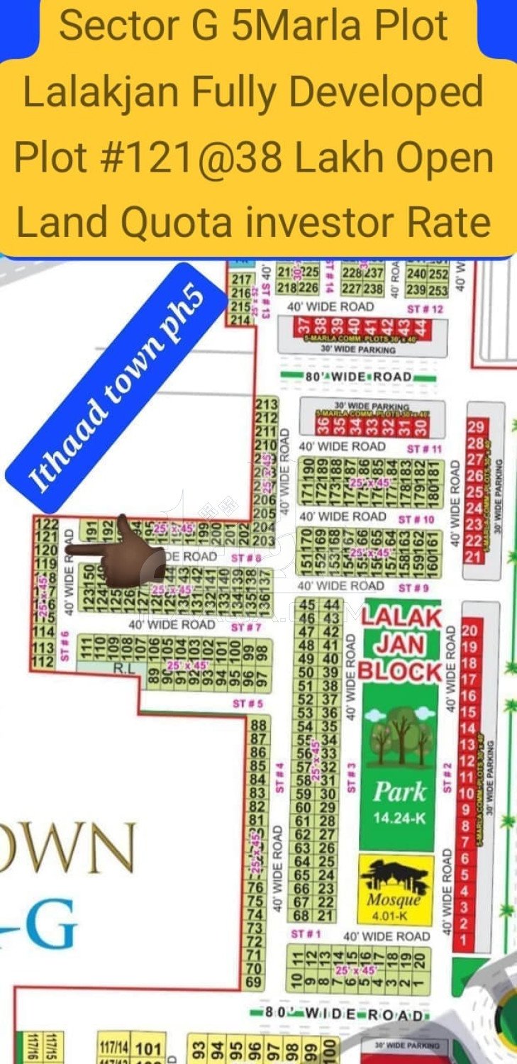 5 Marla Plot for sale in Sector G - Lalak Jan Block, Bahria Town, Lahore - (ID-17031)