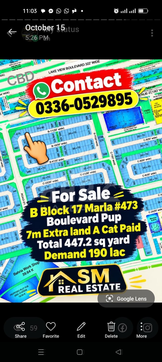 17 Marla Plot for sale in Sector C, Bahria Town Phase 8, Rawalpindi - (ID-17053)