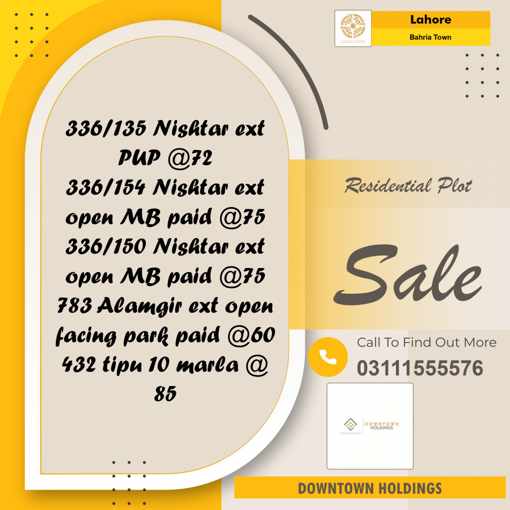 Residential Plot for Sale in Bahria Town, Lahore - (BP-105900)