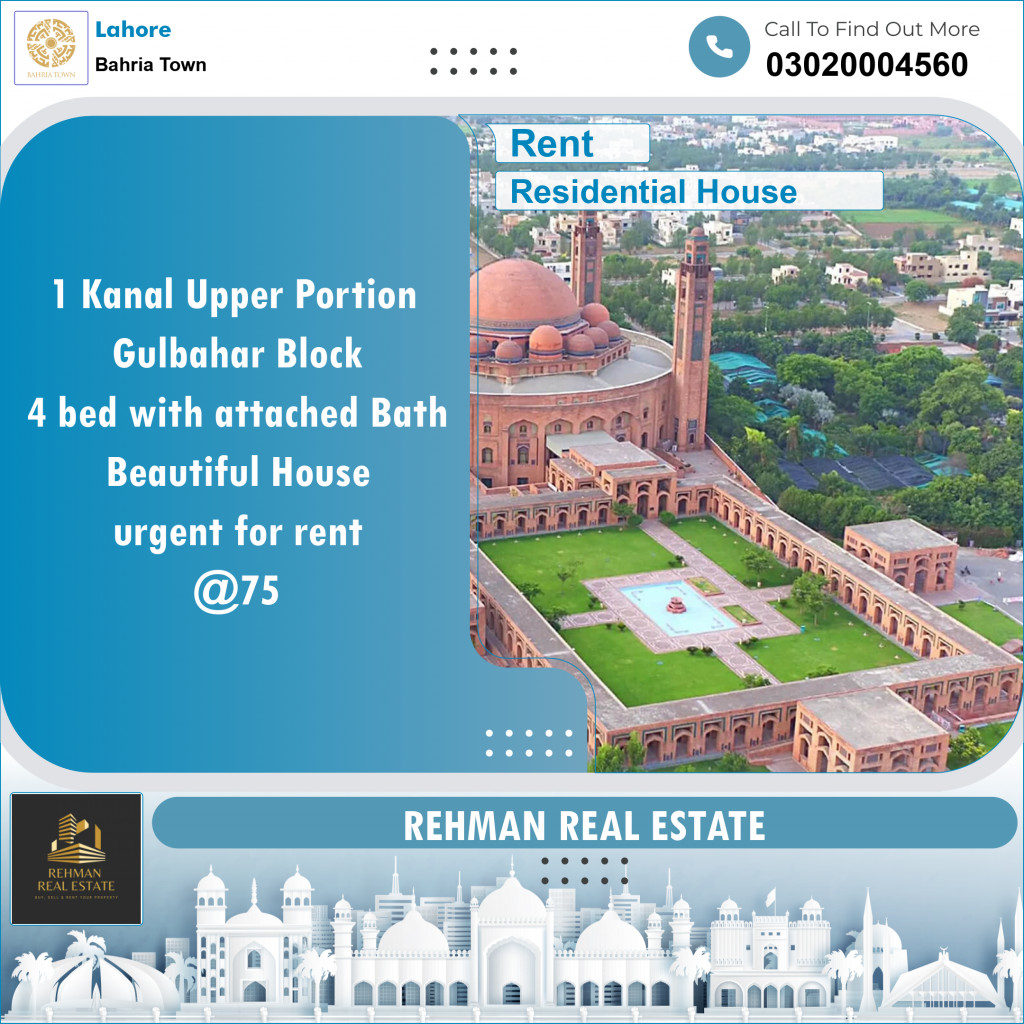 Residential House for Rent in Bahria Town, Lahore - (BP-107295)