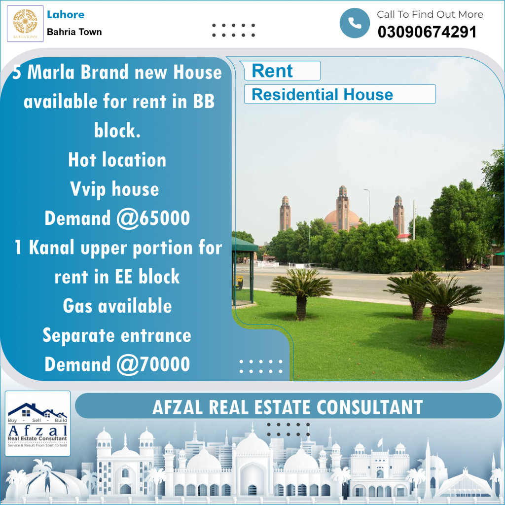 Residential House for Rent in Bahria Town, Lahore - (BP-108656)