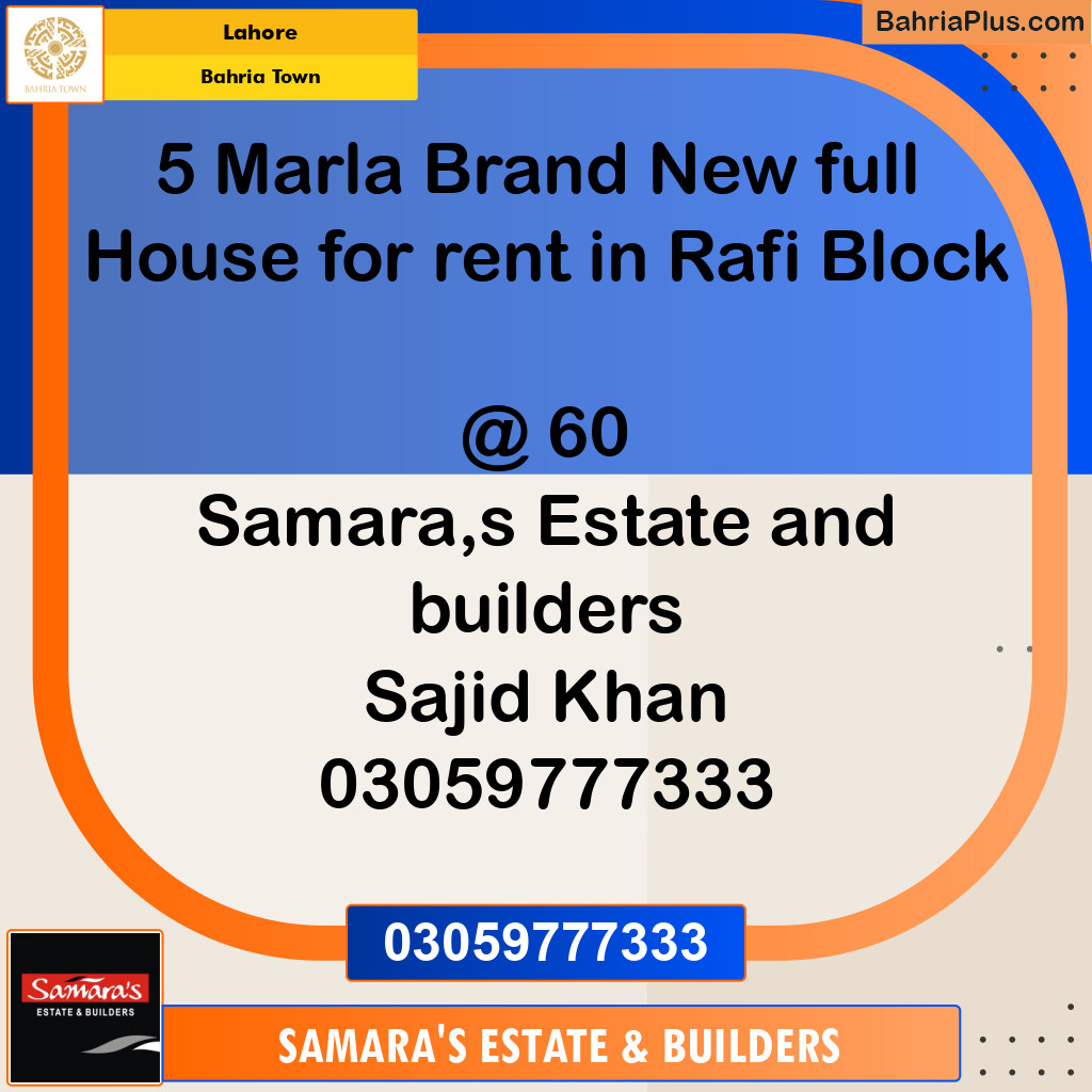 Residential House for Rent in Bahria Town, Lahore - (BP-110132)