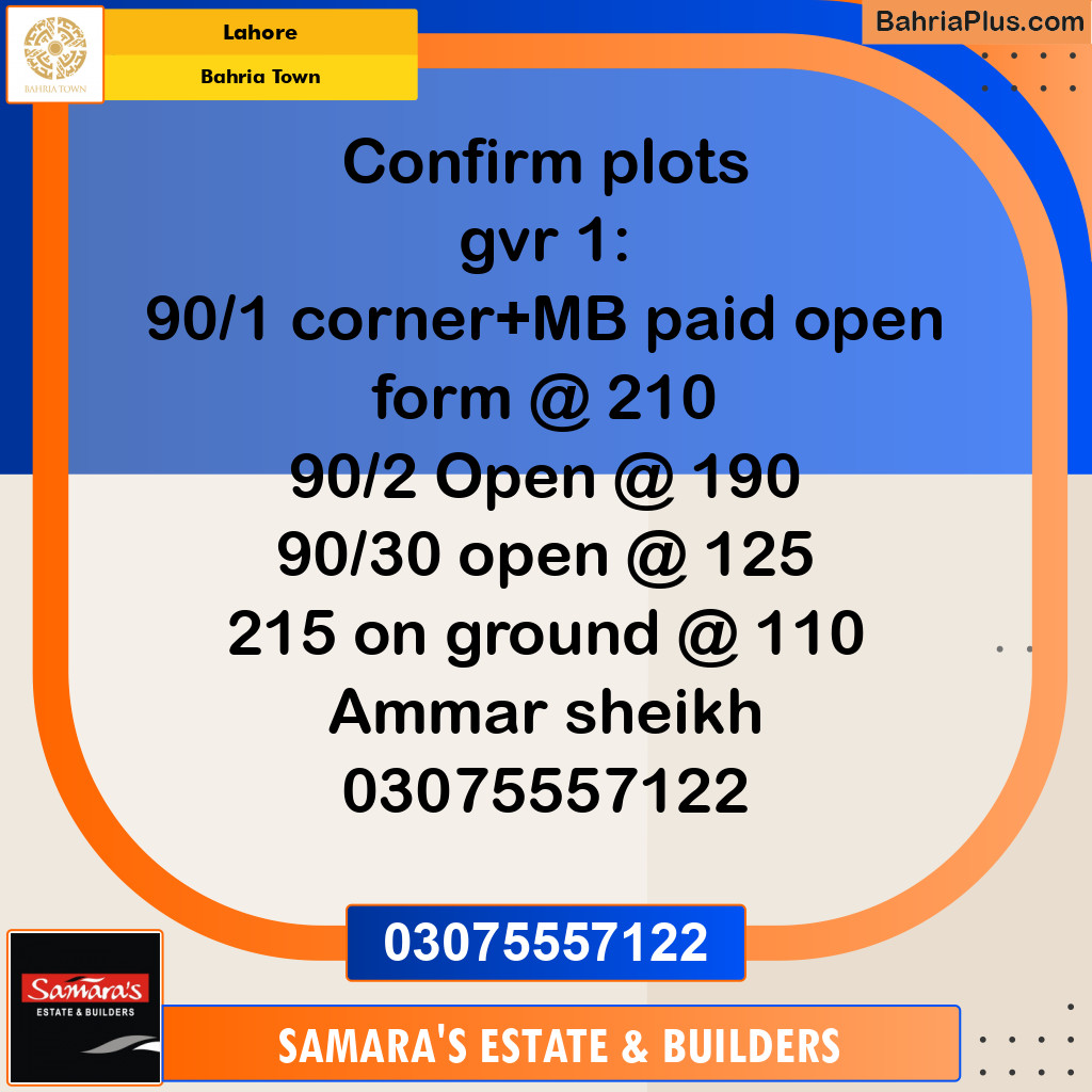 Residential Plot for Sale in Bahria Town, Lahore - (BP-110810)