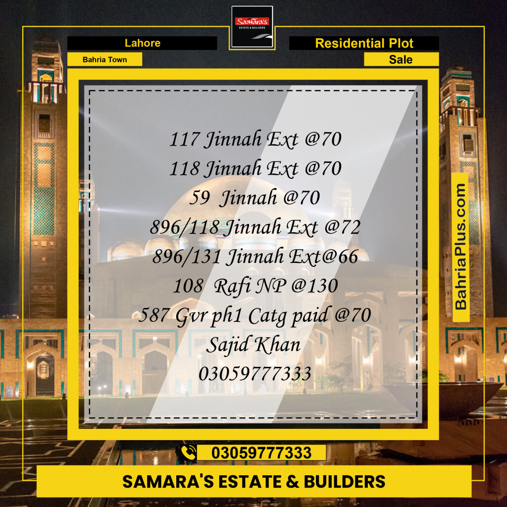 Residential Plot for Sale in Bahria Town, Lahore - (BP-111594)