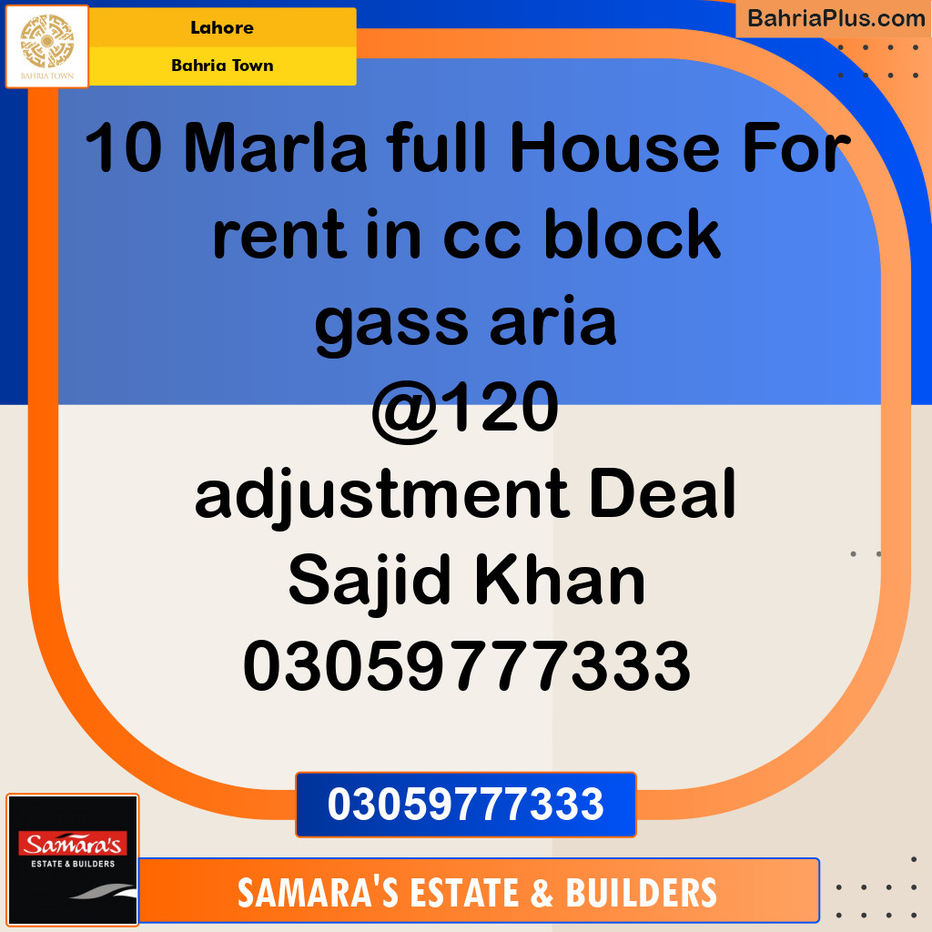 Residential House for Rent in Bahria Town, Lahore - (BP-114814)
