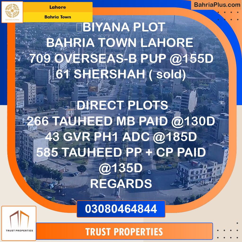 Residential Plot for Sale in Bahria Town, Lahore - (BP-114950)