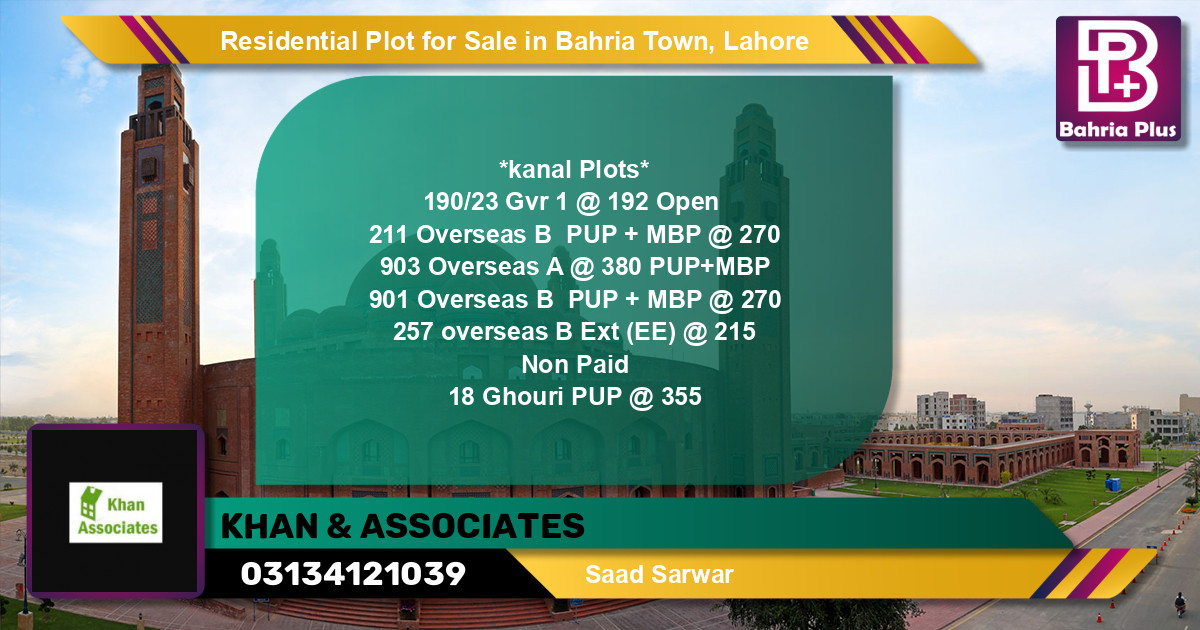 Residential Plot for Sale in Bahria Town, Lahore - (BP-115715)