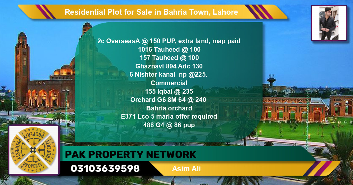 Residential Plot for Sale in Bahria Town, Lahore - (BP-115826)