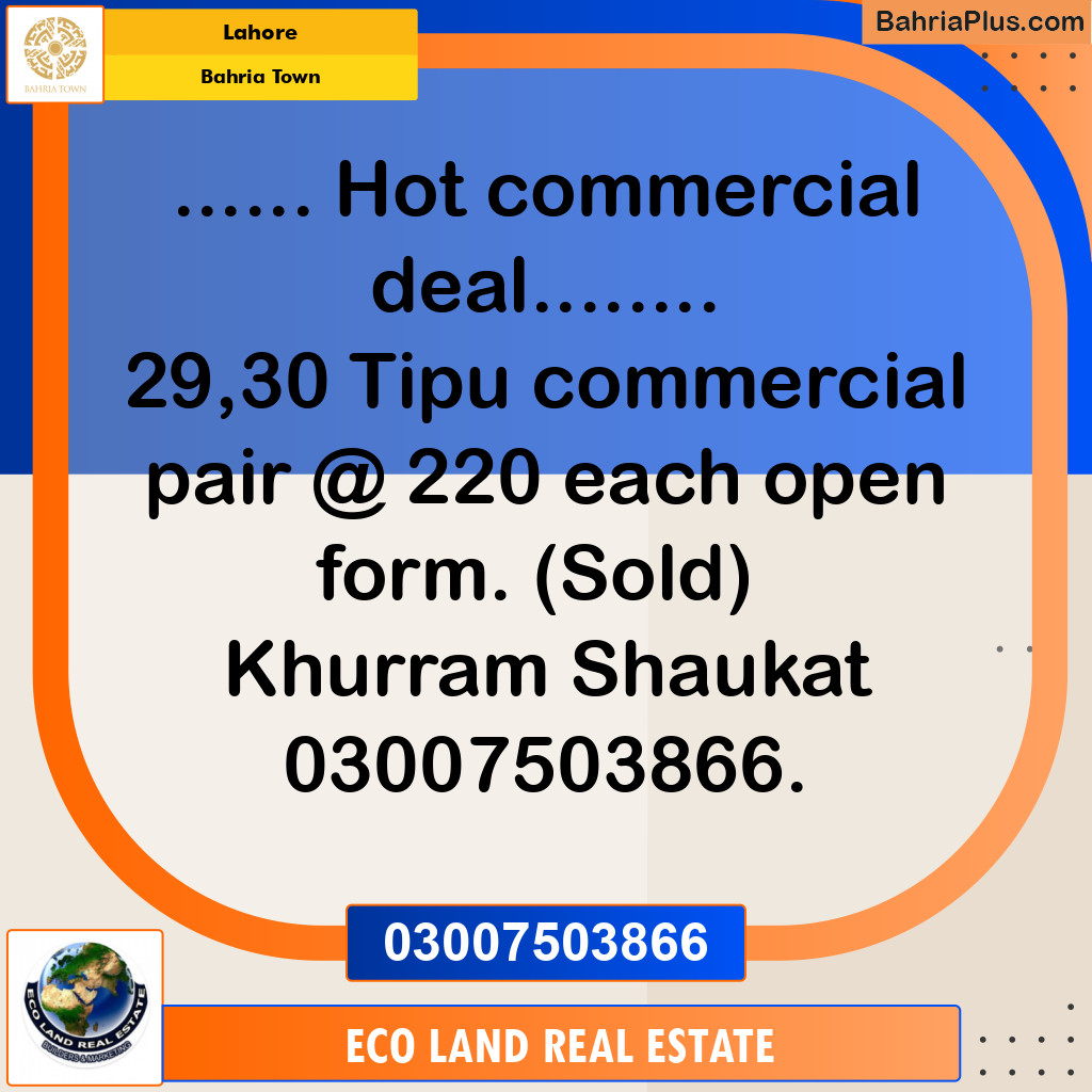 Commercial Plot for Sale in Bahria Town, Lahore - (BP-116821)