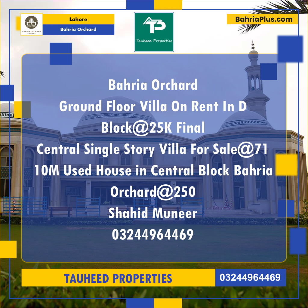 Residential House for Rent in Bahria Orchard, Lahore - (BP-117088)