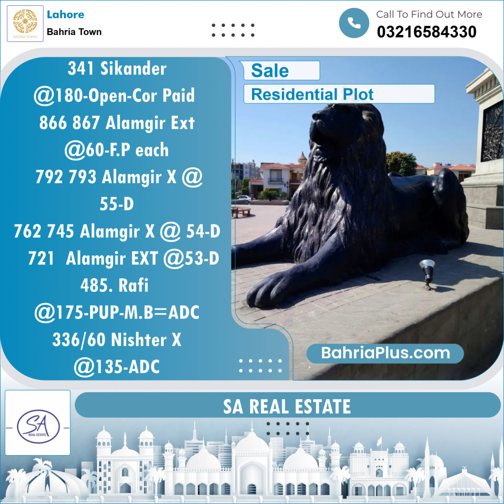 Residential Plot for Sale in Bahria Town, Lahore - (BP-117961)