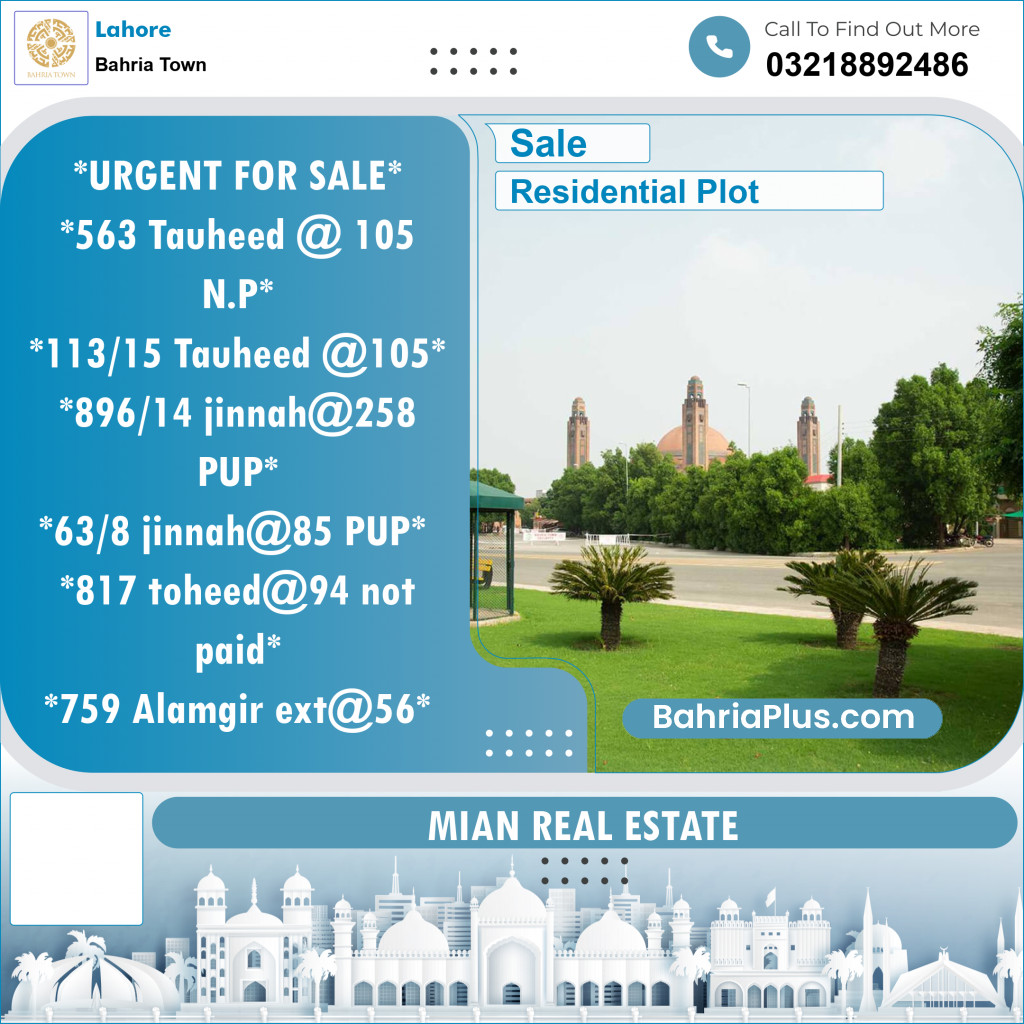 Residential Plot for Sale in Bahria Town, Lahore - (BP-118446)