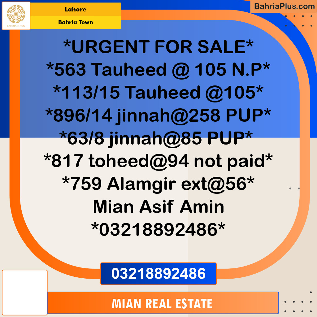 Residential Plot for Sale in Bahria Town, Lahore - (BP-118447)
