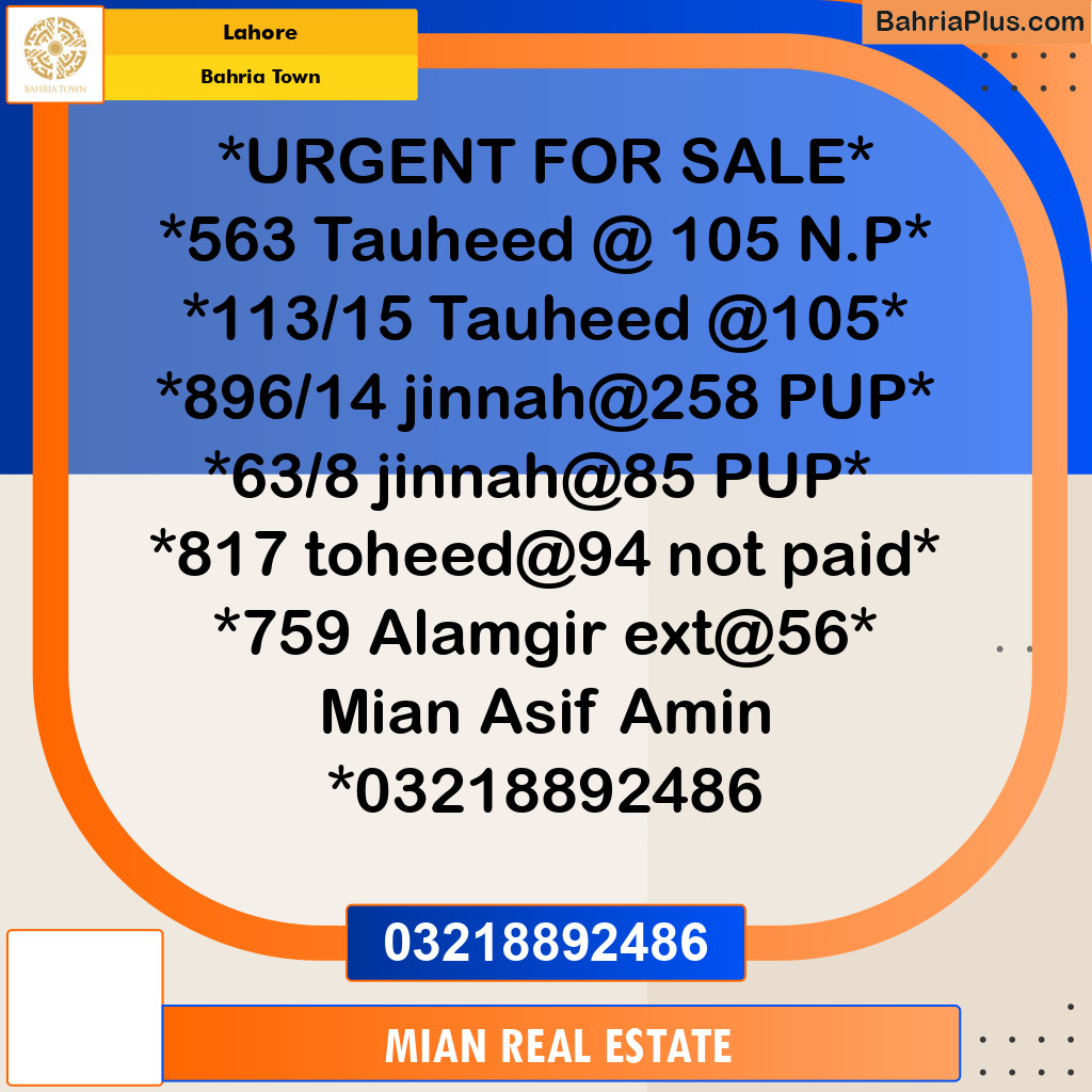 Residential Plot for Sale in Bahria Town, Lahore - (BP-118460)