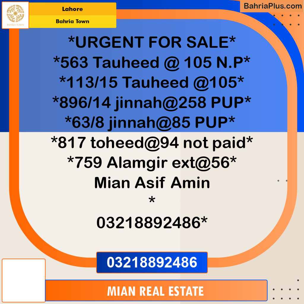 Residential Plot for Sale in Bahria Town, Lahore - (BP-118461)
