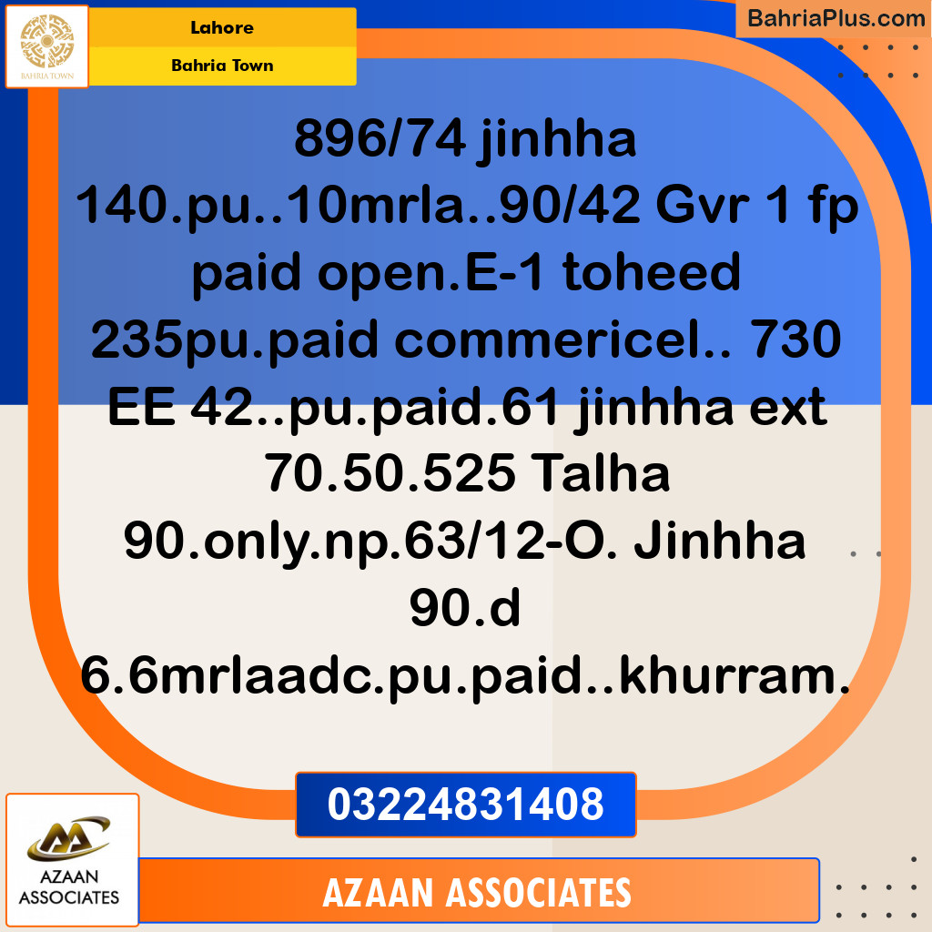 Residential Plot for Sale in Bahria Town, Lahore - (BP-118556)