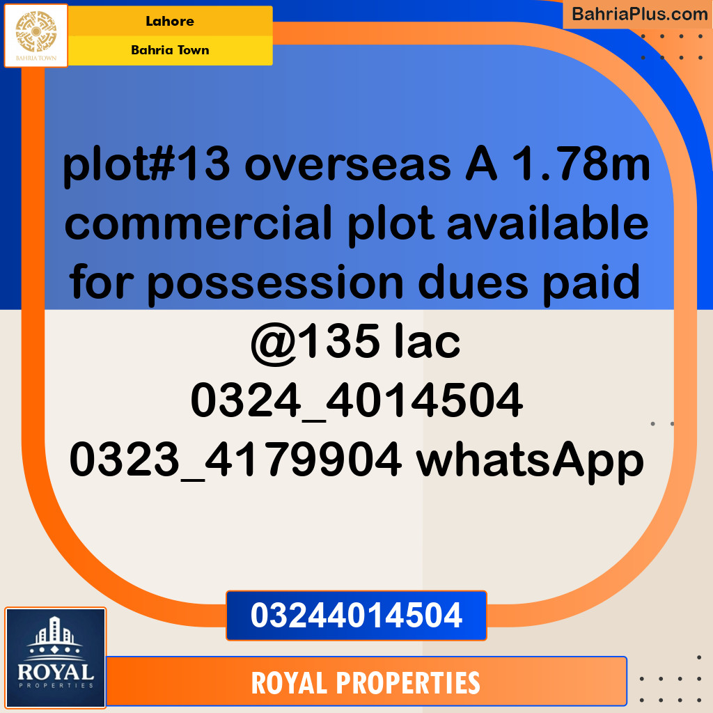 Commercial Plot for Sale in Bahria Town, Lahore - (BP-118596)