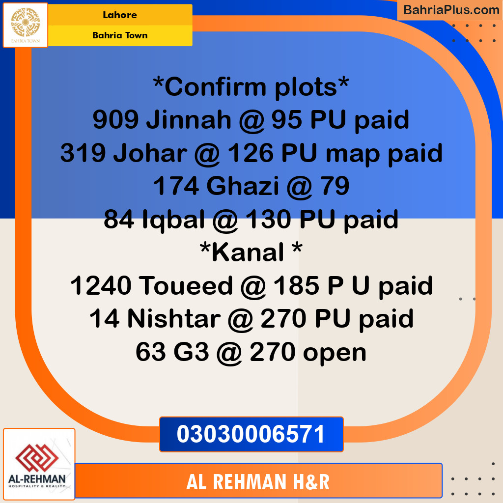 Residential Plot for Sale in Bahria Town, Lahore - (BP-118602)