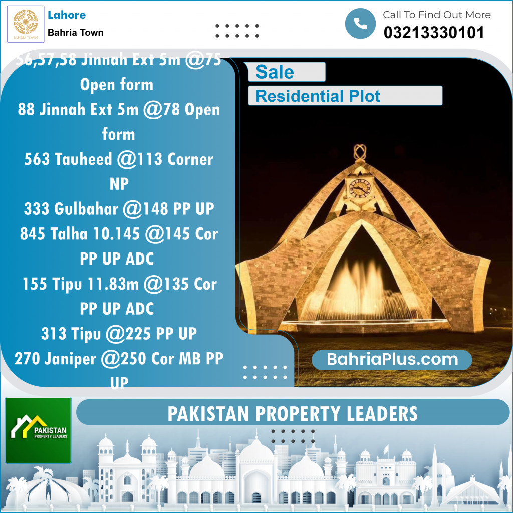 Residential Plot for Sale in Bahria Town, Lahore - (BP-118625)