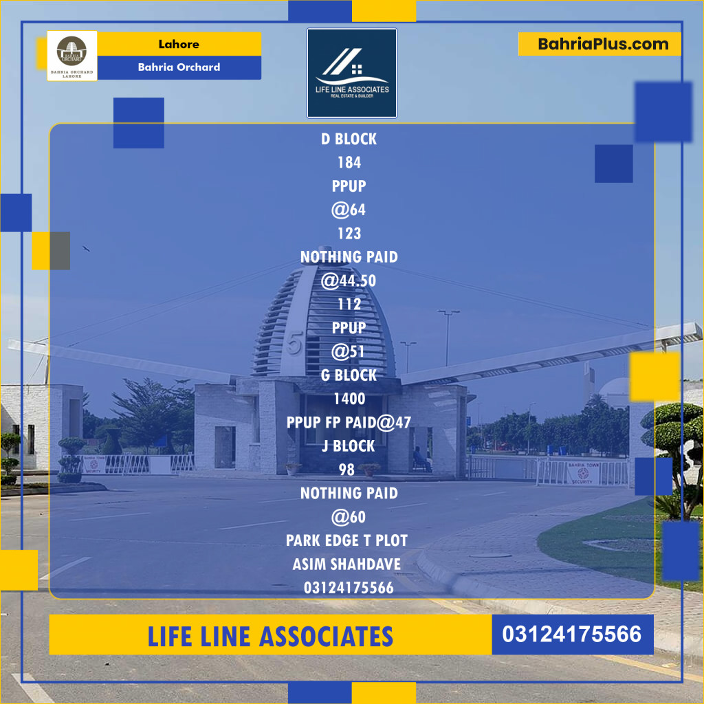 Residential Plot for Sale in Bahria Orchard, Lahore - (BP-118645)