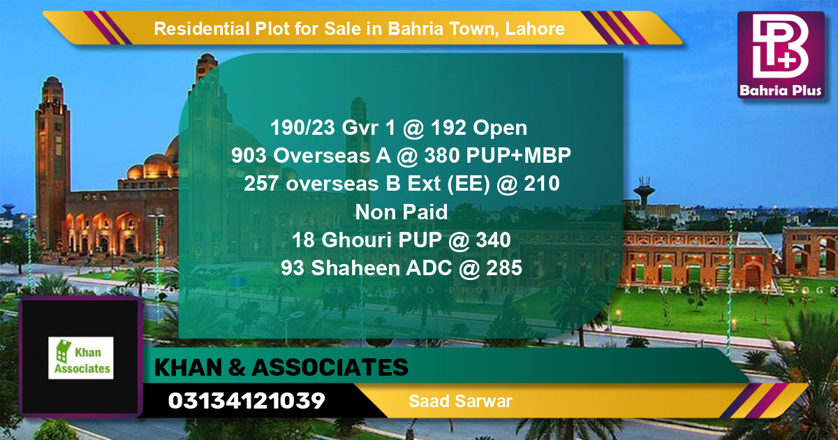 Residential Plot for Sale in Bahria Town, Lahore - (BP-118677)