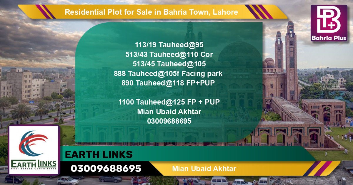 Residential Plot for Sale in Sector F - Tauheed Block -  Bahria Town, Lahore - (BP-118690)